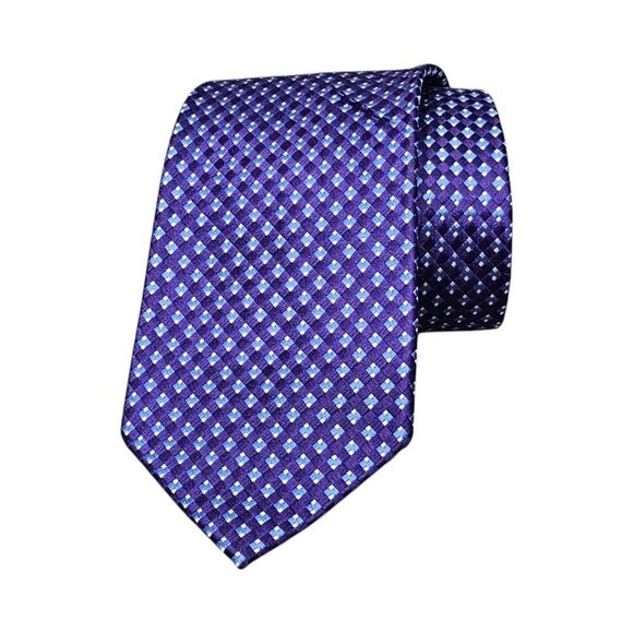 Michael Kors Micro Checkered Blue And Purple Colorblock Silk Necktie - Picture 1 of 6